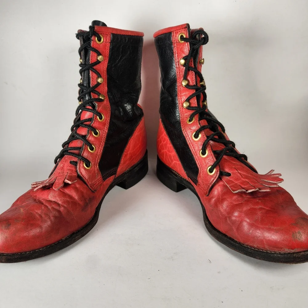 JUSTIN Women’s Boots Size 6 Red Leather Western Cowboy Made USA Distressed Shoes - Picture 9 of 12